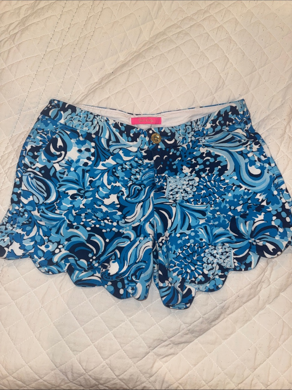 Lilly Pulitzer Blue Mix Floral Scallop-Hem High Waist Shorts
